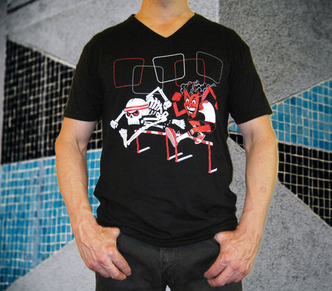 Flapjack Toys Hurdlers Black T-shirt - Skeleton and Devil