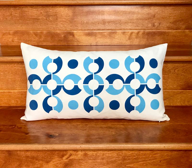 Pop Dots 20" x 11" Linen Lumbar Throw Pillow - Blue