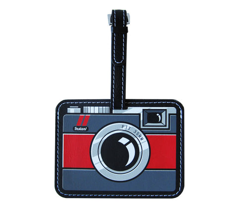 Red and Gray Camera Luggage Tag